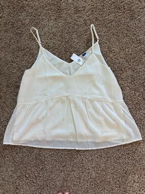 Old Navy Cream Beaded Spaghetti Strap Peplum Camisole